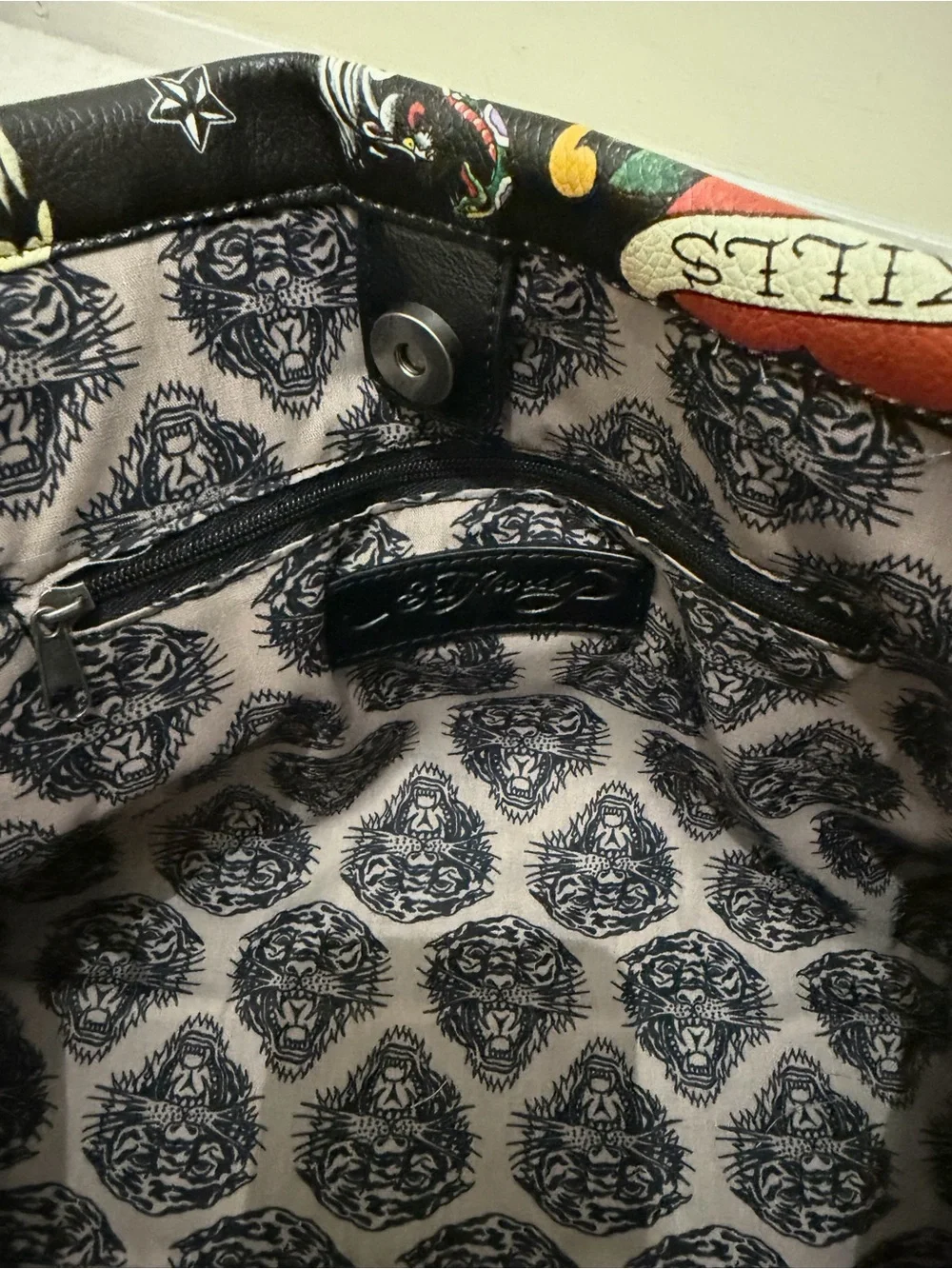 Ed Hardy Black Satchel with Red Heart Tattoo Motif